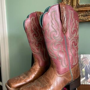 Ariat Two-Tone Western Boots with Pink and Tan